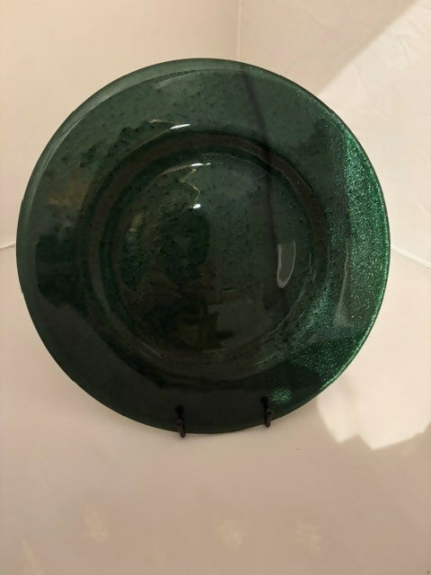 Emerald Nocturne – Handcrafted Fused Glass Platter