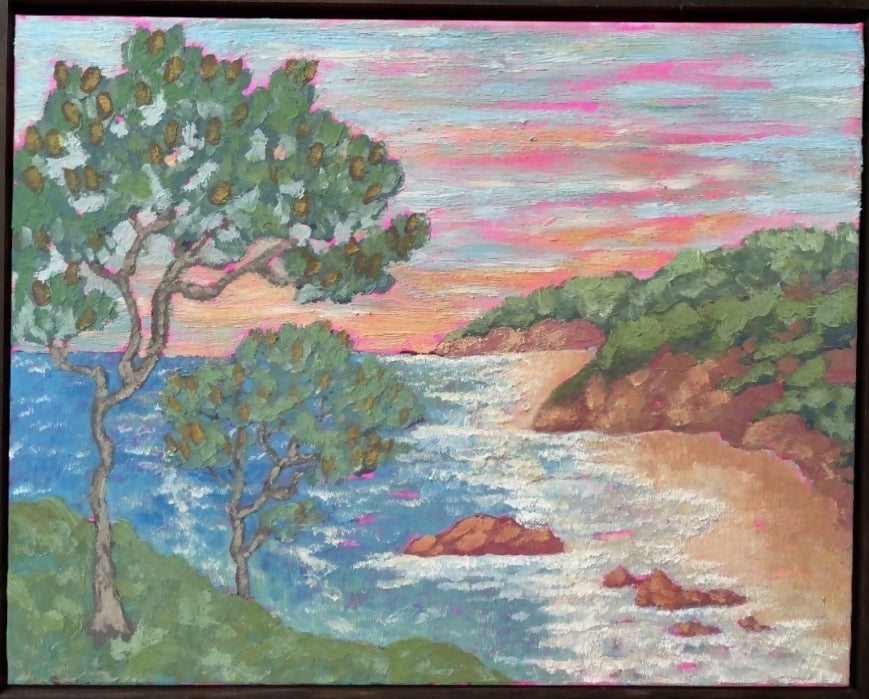 Land, sea and magenta sky