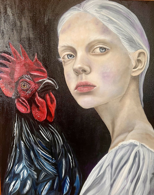 A girl and her rooster