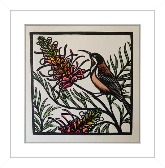 Eastern Spinebill Linocut