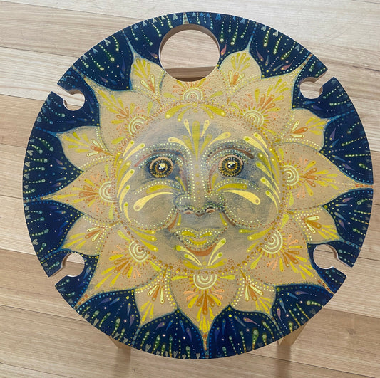 Hand Painted Portable Picnic Table with Drink Holders & carry bag. “Smiling Sun”
