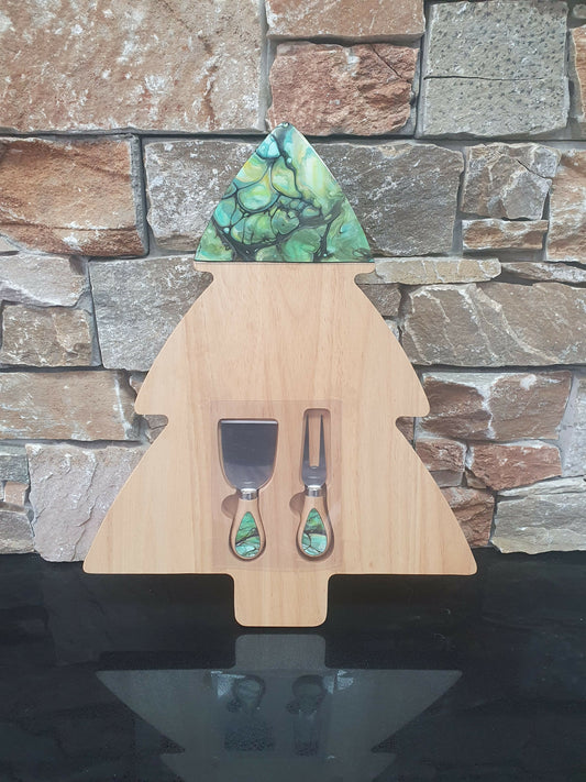 Christmas Tree Cheese Board and 2 Cheese Knife set