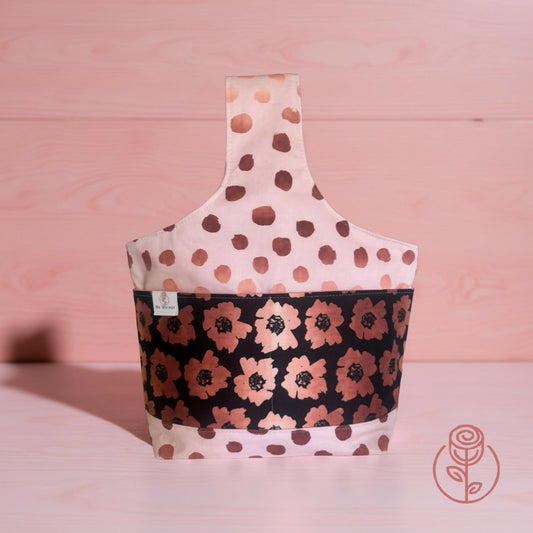 Knitting Bag - Pink with balck autumn leaves