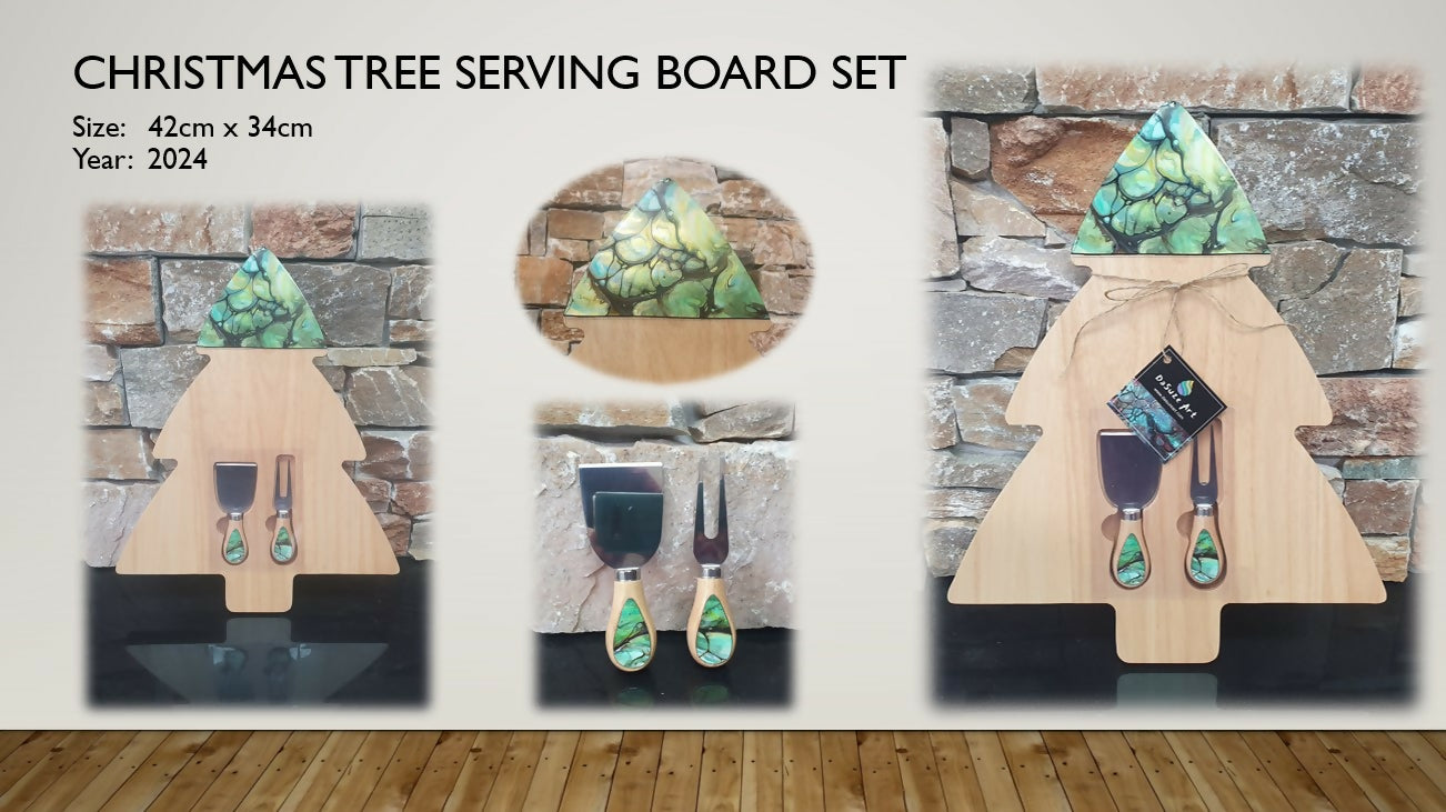 Christmas Tree Cheese Board and 2 Cheese Knife set