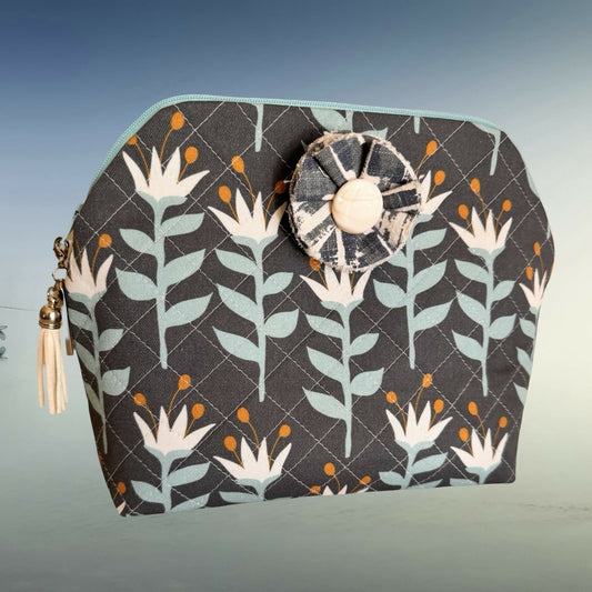 Quilted Pouch with floral broach - daisy in the wind