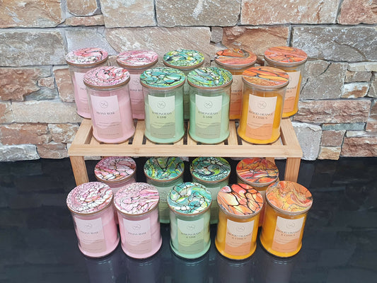 Scented candle with hand painted lid