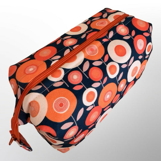 Large Make Up Bag - Orange Prairie Flowers