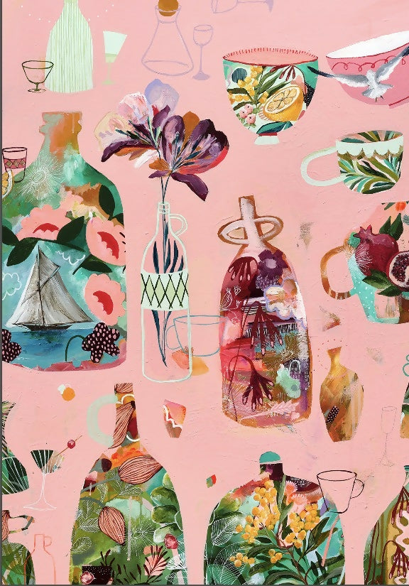 Pink Drinks Tea Towel