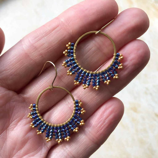 Bek + Eula Herringbone Beaded Hoop Small