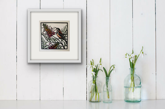 Eastern Spinebill Linocut