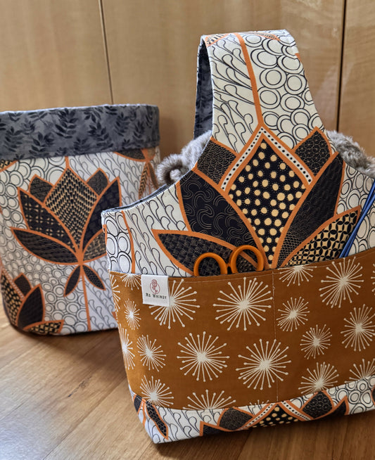 Knitting Bag - Navy Lotus with Mustard Fireworks