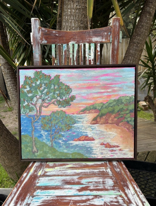 Land, sea and magenta sky