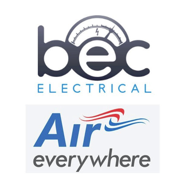 Logos of 'bec Electrical' and 'Air everywhere' on a white background