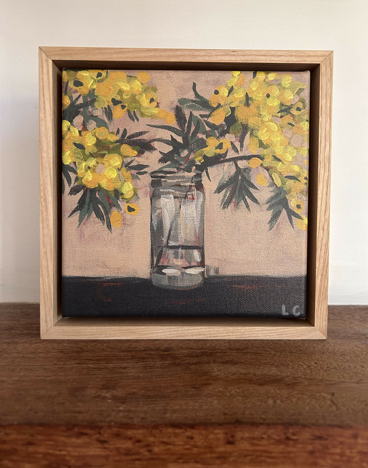 Wattle 01 Framed Fine Art Canvas Print 20cmx20cmx4cm with custom box