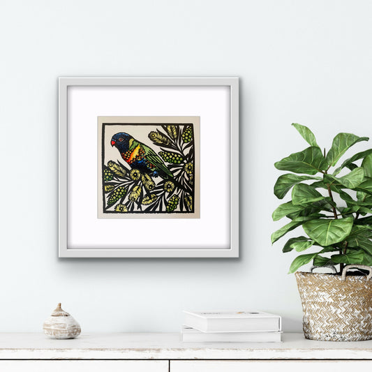 Rainbow Lorikeet Linocut