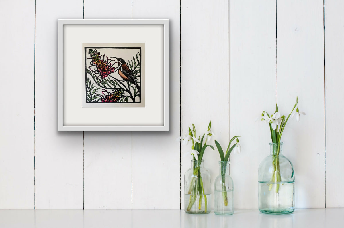 Eastern Spinebill Linocut