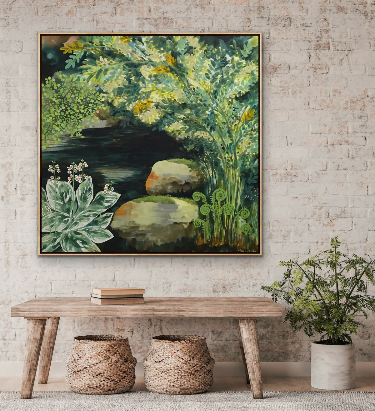 Primulas and ferns by the pond