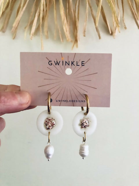 Sunny and Moon White Gold Dangles