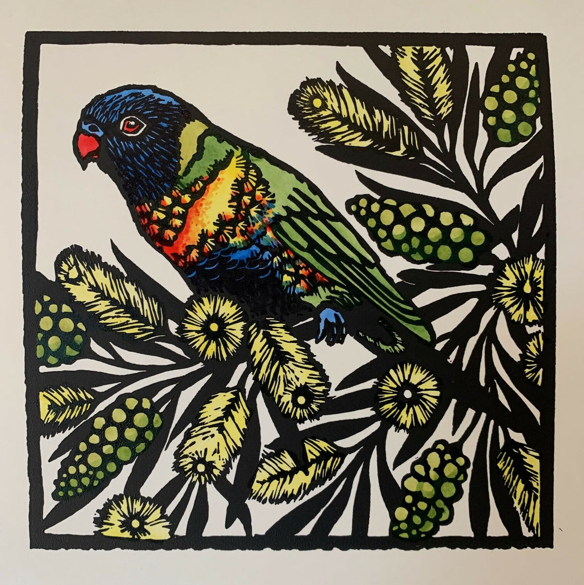Rainbow Lorikeet Linocut