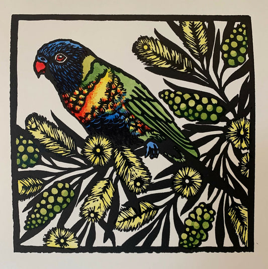 Rainbow Lorikeet Linocut