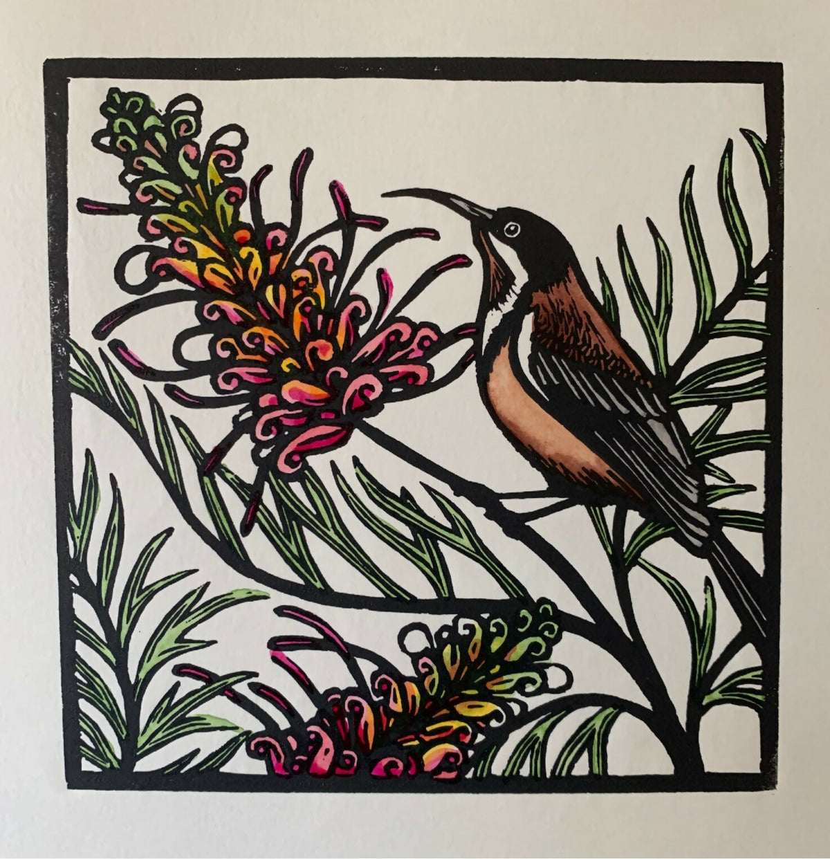 Eastern Spinebill Linocut