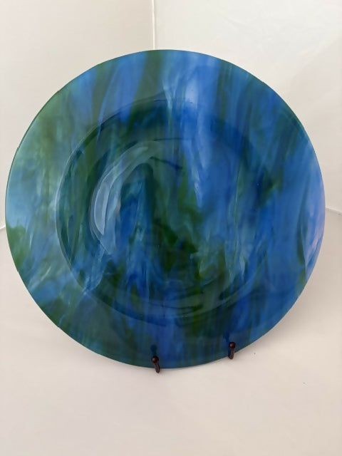 Handcrafted Glass Art Plate – Ocean Blues
